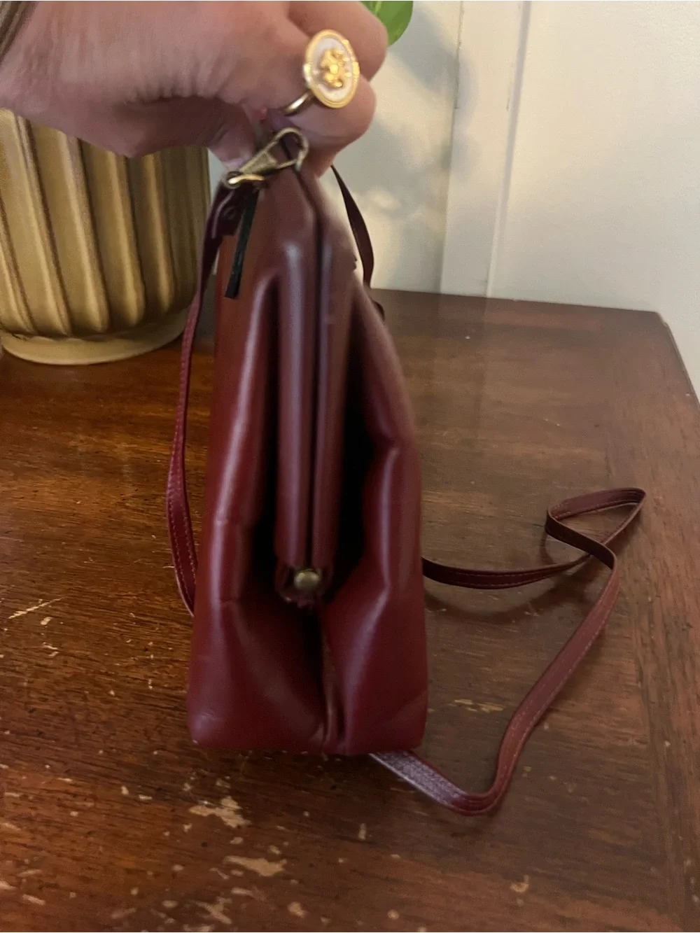 Vintage Etienne Aigner Burgundy Leather Frame Clutch Horseshoe Logo